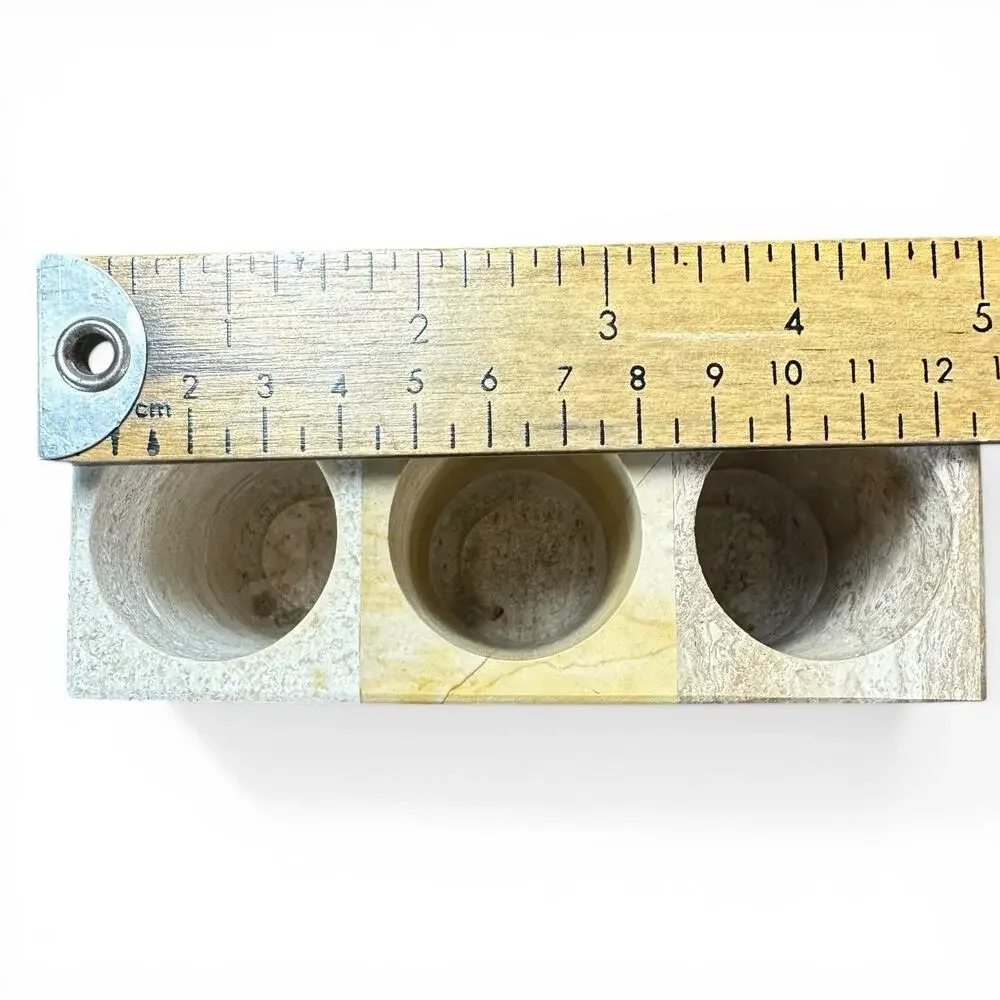 Luxury Travertine Marble Toothbrush Holder 3 Slot Heavy Stone Bathroom Spa Decor